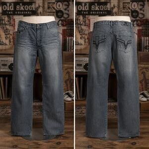 Y2K Old Skool Baggy Jeans Wide Leg Hip Hop Skater Denim 46x33